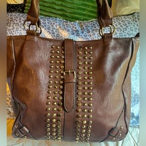 Brown Gold Studded Handbag
